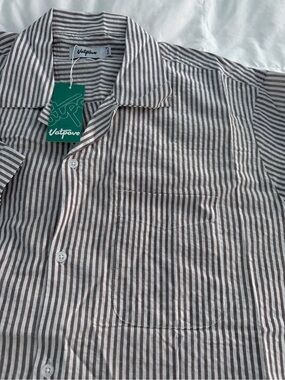Men’s Black & White Striped Button-Up Shirt